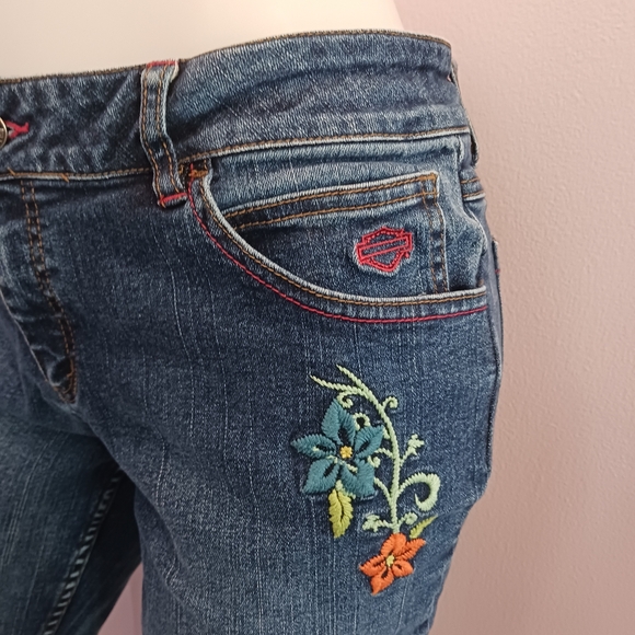HARLEY-DAVIDSON Embroidered Straight Leg Slight Stretch Denim Jeans Sz 12 EUC - Picture 10 of 13